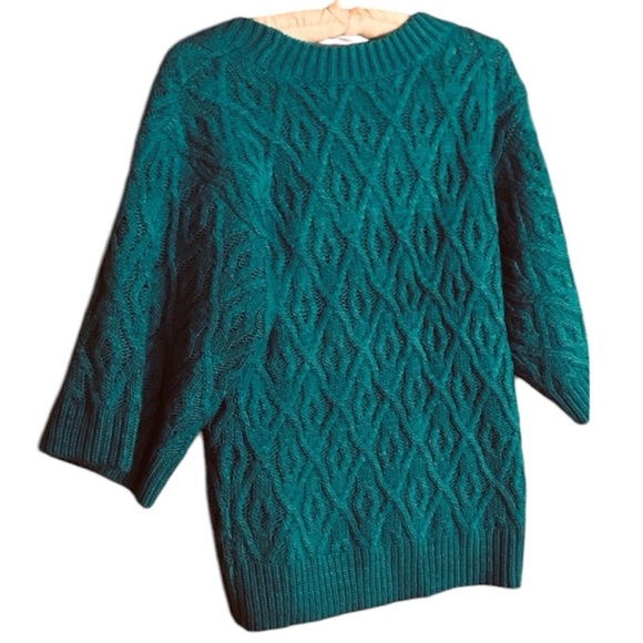 a.n.a Turquoise Cable Knot Sweater 3/4 Extra Wide Sleeves Size M - Picture 6 of 6